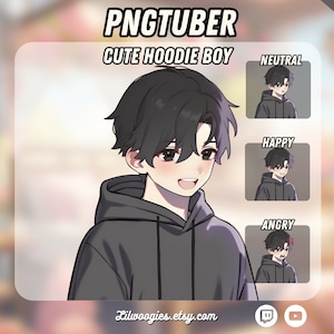 Cute Black Hair Boy PNGTuber | Kawaii | Ready For Twitch | VTuber Avatar Streaming | Vtuber Assets | OBS | Premade PNG Tuber | Discord