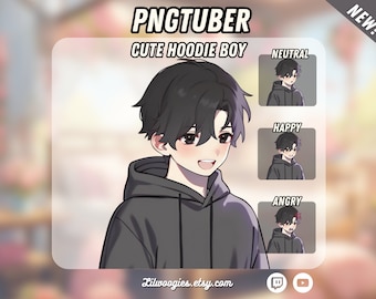 Schattige jongen met zwart haar PNGTuber | Kawaii | Klaar voor twitch | VTuber-avatarstreaming | Vtuber-activa | OBS | Voorgemaakte PNG-knol | Meningsverschil