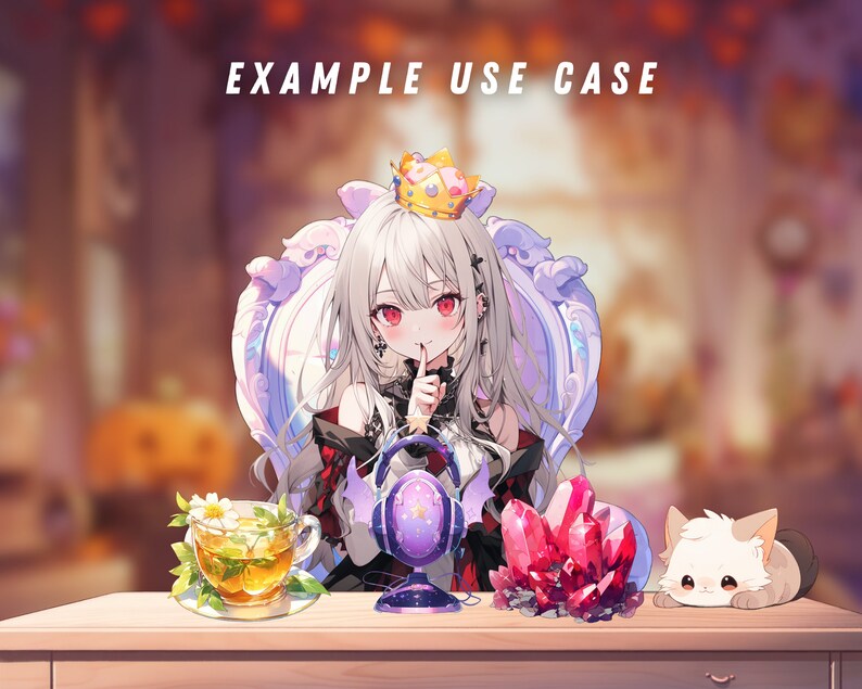 Example of a VTuber herbal tea setup with a character enjoying a warm, inviting cup of tea.