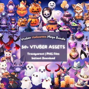 VTUBER Halloween Mega Bundle | 50+ Digital Assets | Twitch Vtuber Package | Spooky Cute | Kawaii | Instant Download | Stream Decoration