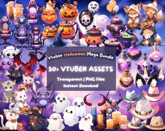 VTUBER Halloween Mega Bundle | 50+ Digital Assets | Twitch Vtuber Package | Spooky Cute | Kawaii | Instant Download | Stream Decoration