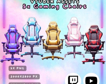 5x Vtuber Gaming Chairs | Transparent | Cute | Kawaii | Pink | Glossy | Digital Assets | Digital Download | Stream Decoration