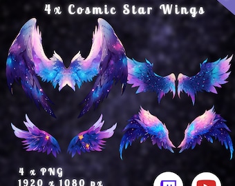 5x Cosmic Star Wings | PNGTuber | Transparent | Cute | Vtuber Assets | Galaxy | Astro | Overlay | Digital Download | Stream Decoration