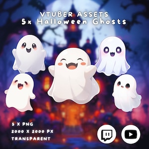 5x Vtuber Halloween Geist Haustiere | Transparent | Süß | Kawaii | Grusel | Glänzend | Digitale Ressourcen | Digitaler Download | Bach Deko