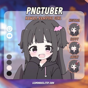 Kawaii vampiermeisje pngTuber | Kawaii | Klaar voor Twitch | Streamlabs | VTuber-avatarstreaming | Vtuber-activa | OBS | Kant-en-klaar