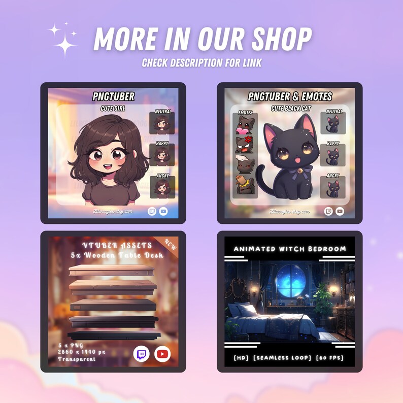 May include: A digital illustration of a cute girl with brown hair and a black shirt. The image is labeled "PNGTuber Cute Girl" and includes four different expressions: neutral, happy, angry, and a fourth expression that is not visible. The image is labeled "PNGTuber Cute Girl".