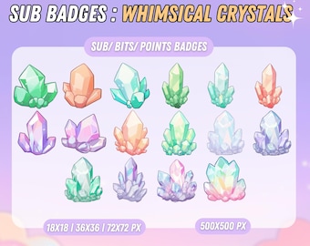 Cute Whimsical Crystals Badges For Twitch Subscribers - Twitch sub badges - Twitch bit badges - Character sub badge - Cute Channel Points