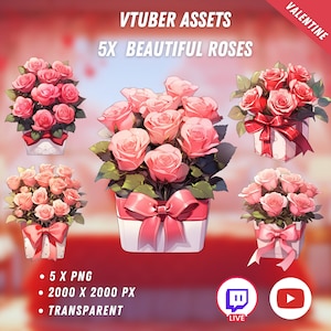 5x Valentine Roses | Love-themed Roses | Vtuber Assets | Anime | PNGtuber Assets | Digital Download | Stream Overlay Decoration