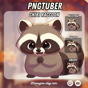 PNGTuber Chibi Raccoon | Kawaii | Ready For Twitch | VTuber Avatar Streaming | Vtuber Assets | OBS | Premade PNG Tuber | Discord