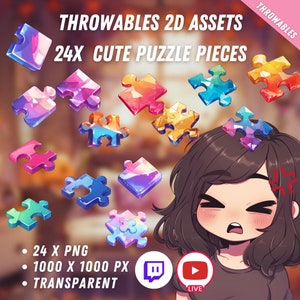 Bundle of Throwable Cute Puzzle Pieces Assets 24x | Transparent | Kawaii | 2D Digital Assets | Digital Download | Stream Decoration