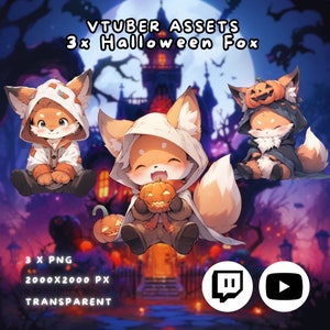 3x Vtuber Foxes | Halloween | Transparent | Cute | Kawaii | Spooky | Glossy | Digital Assets | Digital Download | Stream Decoration