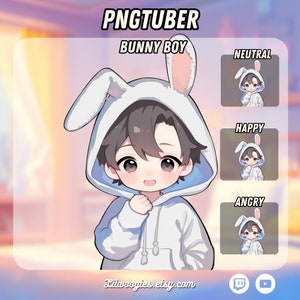 Schattige konijntjesjongen PNGTuber | Pasen Kawaii | Klaar voor twitch | VTuber-avatarstreaming | Vtuber-activa | OBS | Voorgemaakte PNG-knol | Meningsverschil