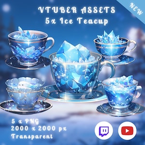 5x Ice Cup Teacups | PNGTuber | Transparent | Cute | Vtuber Assets | Christmas | Snow | Overlay | Digital Download | Stream Decoration