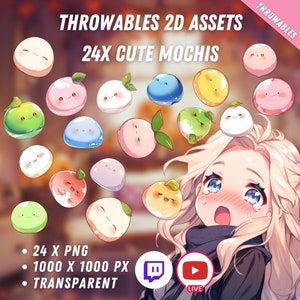 Bundle of Throwable Cute Mochis Assets 24x | Transparent | Kawaii | 2D Digital Assets | Digital Download | Stream Decoration