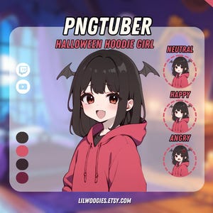 Kawaii Vampire Hoodie Girl PNGTuber | Kawaii Halloween | Ready For Twitch | Streamlabs | VTuber Avatar Streaming | Vtuber Assets | OBS