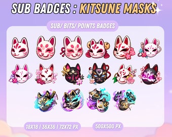 Niedliche Kitsune Masken Abzeichen für Twitch Abonnenten - Twitch sub abzeichen - Twitch Bit abzeichen - Charakter sub abzeichen - Cute Points - Channel Point