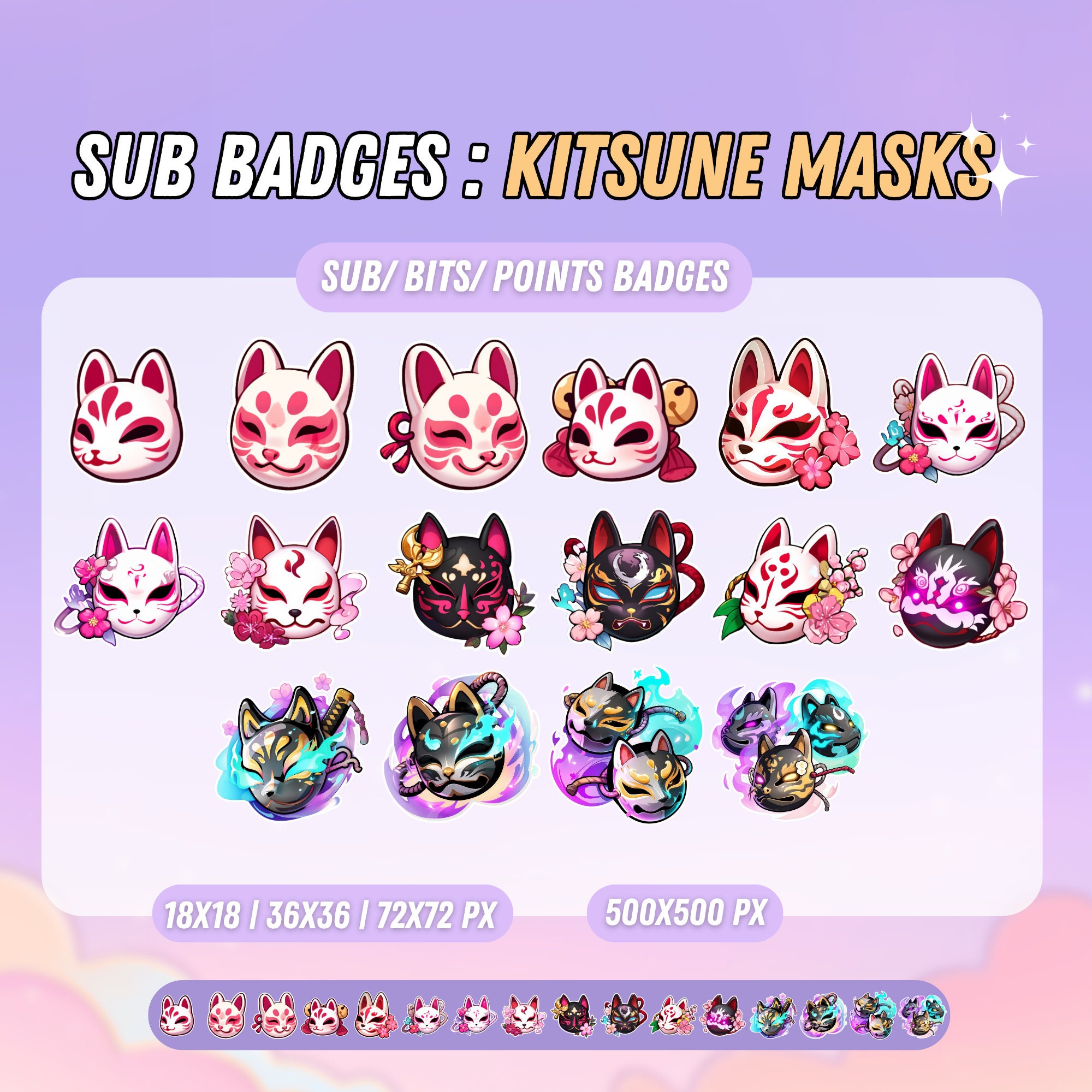 Cute Kitsune Masks Badges for Twitch Subscribers - Twitch Sub