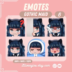Gothic Maid Twitch emotes, Twitch sub emotes, Anime Girl emotes, Cute emote, Discord emotes, Tiktok emotes, Text emotes, Youtube emote
