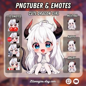 Cute Dragon Girl PNGTuber With Emotes | Kawaii | Premade PNG Tuber Set | Ready For Twitch | VTuber Avatar Streaming | Vtuber Assets | OBS