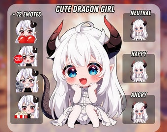 Cute Dragon Girl PNGTuber With Emotes | Kawaii | Premade PNG Tuber Set | Ready For Twitch | VTuber Avatar Streaming | Vtuber Assets | OBS