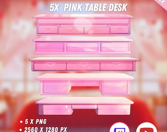 Vtuber Pink Table Desks 5x | PNGtuber | Transparent Props | Cute | Assets | Stand | Twitch Overlay | Digital Download | Valentine themed