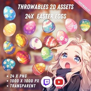 Könnte beinhalten: 24 bunte Osterei-Illustrationen, jede 1000 x 1000 Pixel groß, perfekt, um Ihren digitalen Projekten eine festliche Note zu verleihen. Diese PNG-Dateien sind transparent, sodass Sie sie einfach auf jeden Hintergrund legen können.