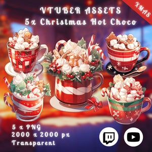 5x Christmas Hot Chocoa Milk | Transparent Vtuber  | PNGtuber | Digital Overlay | Cozy | Xmas Assets | Download | Stream Decoration