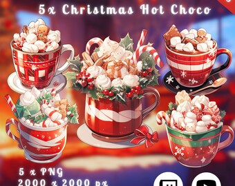 5x Christmas Hot Chocoa Milk | Transparent Vtuber  | PNGtuber | Digital Overlay | Cozy | Xmas Assets | Download | Stream Decoration