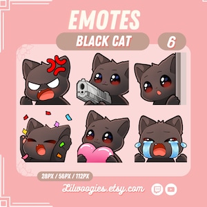 6x Black Cat Twitch emotes, Discord emotes, Black Cat Twitch Emote Pack, Cute emote, Discord emotes, Tiktok emotes, Youtube emote