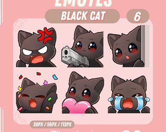 6x gestos de Twitch de gato negro, gestos de discordia, paquete de gestos de Twitch de gato negro, gesto lindo, gestos de discordia, gestos de Tiktok, gesto de Youtube