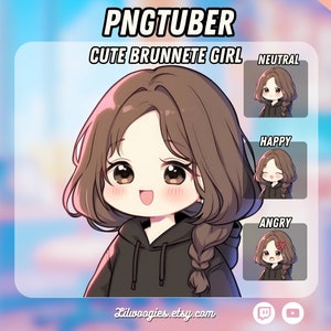 かわいい女の子 PNGTuber | 黒髪 | かわいい | Twitch 対応 | Streamlabs | VTuber アバター ストリーミング | Vtuber アセット | OBS | 既製 | Discord