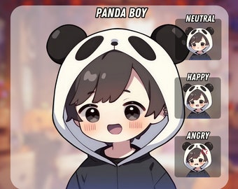 Cute Panda Boy PNGTuber | Kawaii | Ready For Twitch | VTuber Avatar Streaming | Vtuber Assets | OBS | Premade PNG Tuber | Discord