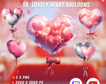 5x Romantic Valentine Balloons  | Vtuber Assets | Romance Heart | Anime | PNGtuber Assets | Digital Download | Stream Overlay Decoration