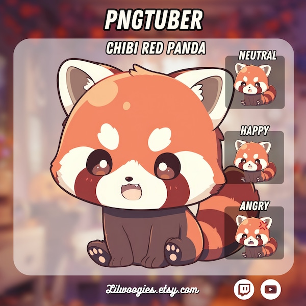 Chibi Red Panda PNGTuber | Kawaii | Ready For Twitch | VTuber Avatar Streaming | Vtuber Assets | OBS | Premade PNG Tuber | Discord