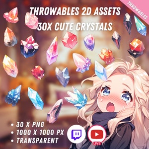 Bundle of Throwable Cute Crystals Assets 30x | Transparent | Kawaii | 2D Digital Assets | Digital Download | Stream Decoration