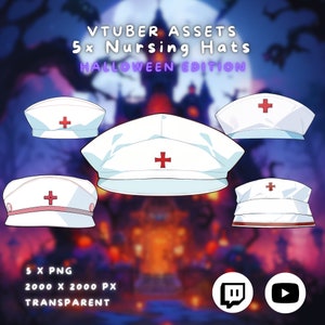 5x Vtuber Halloween Nurse Hats | Cosplay| Transparent | Cute | Kawaii | Head Accessory | Digital Assets | Instant | Stream Decoration
