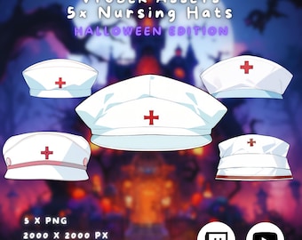 5x Vtuber Halloween Nurse Hats | Cosplay| Transparent | Cute | Kawaii | Head Accessory | Digital Assets | Instant | Stream Decoration