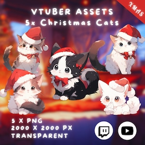 5x Vtuber Christmas Cats | Transparent | Cute Kittens | Kawaii Xmas overlay | Cozy | Digital Assets | Digital Download | Stream Decoration