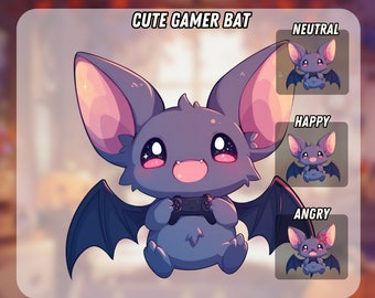 Chibi Gamer Bat PNGTuber | Kawaii | Ready For Twitch | VTuber Avatar Streaming | Vtuber Assets | OBS | Premade PNG Tuber | Discord