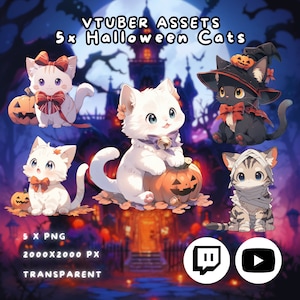 5x Vtuber Halloween Cats | Transparent | Cute | Kawaii | Spooky | Glossy | Digital Assets | Digital Download | Stream Decoration
