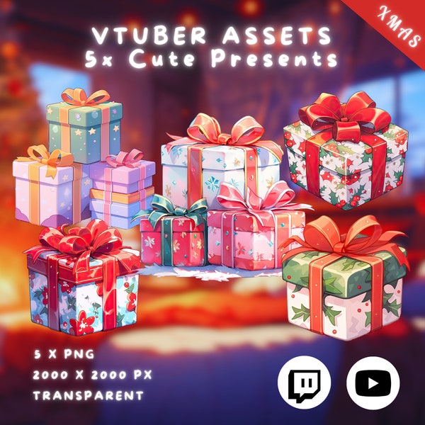 5x Vtuber Cute Presents | Transparent | Holiday Gifts | Kawaii Christmas Gift | Cozy | Digital Assets | Digital Download | Stream Decoration