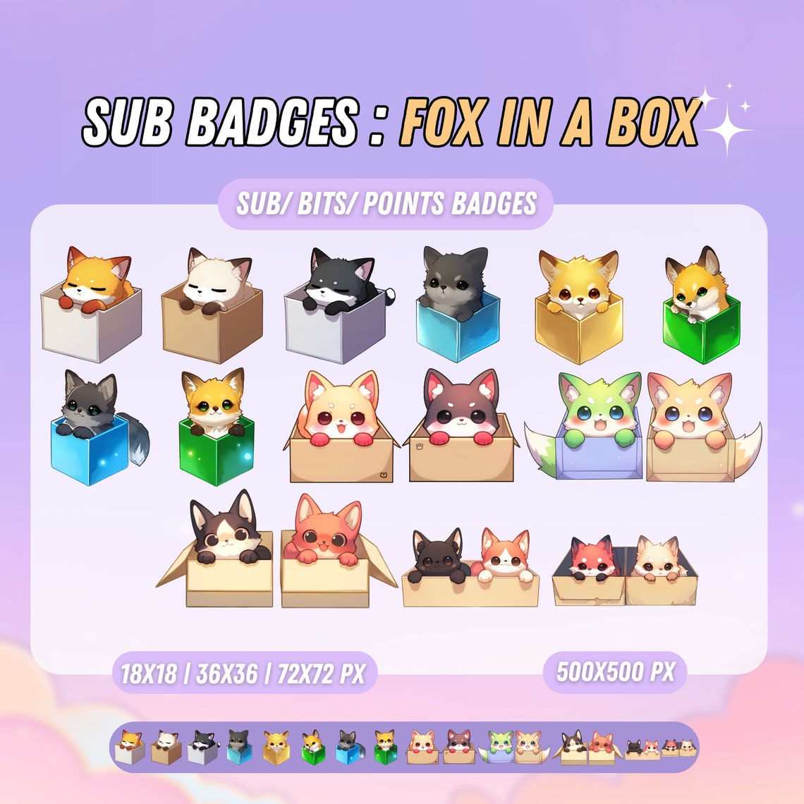 Sub Badges Cute Fox in a Box for Subscribers - Twitch Sub Badges ...
