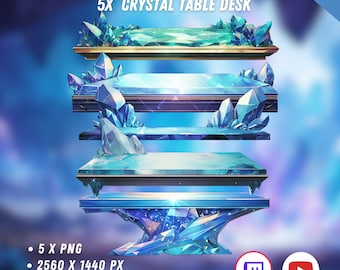 Vtuber Crystal Table Desks 5x | PNGtuber | Transparent Props | Cute | Assets | Stand | Twitch Overlay | Digital Download | Stream Decoration