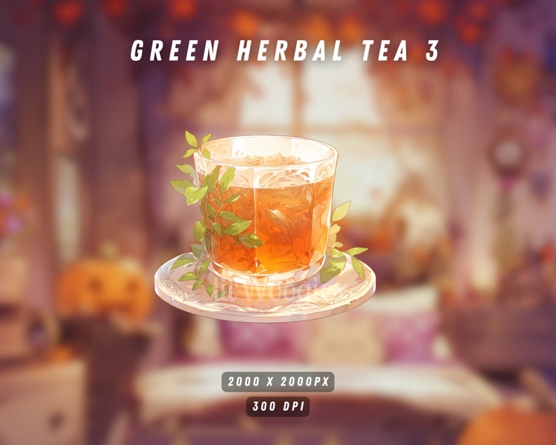 Digital asset of a cozy cup of green herbal tea with a lemon slice and a transparent background.