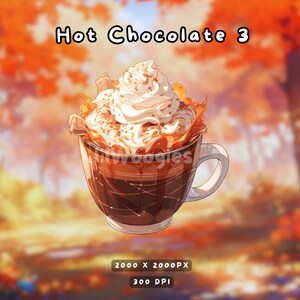 May include: A mug of hot chocolate topped with whipped cream and chocolate shavings. The drink is surrounded by a blurred background of autumn leaves.