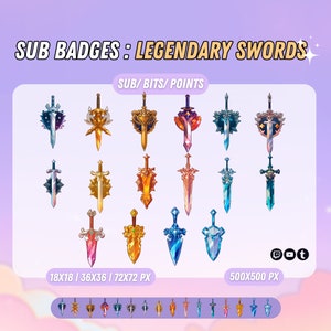 Cute Swords Sub Badges, Twitch bit badges, sub badges for Twitch, Twitch subscription badges, Point badges, Live Stream Badge