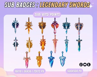 Cute Swords Sub Badges, Twitch bit badges, sub badges for Twitch, Twitch subscription badges, Point badges, Live Stream Badge