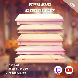 Vtuber Cute Table Desks 5x | PNGtuber | Transparent Props | Cute | Assets | Stand | Twitch Overlay | Digital Download | Stream Decoration
