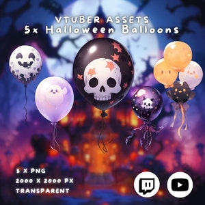 5x Vtuber Halloween Balloons | Decorations | Transparent | Cute | Kawaii | Spooky | Digital Assets | Digital Download | Stream Decoration