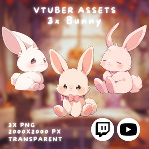 3x VTUBER Baby Bunny | Best Friends | Pets | Cute | Pink | Anime | Kawaii | Digital Assets | Digital Download | Stream Decoration